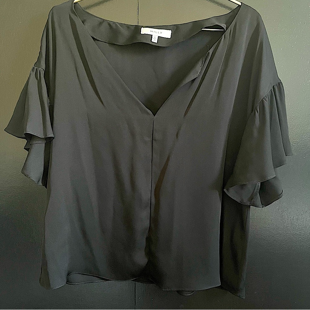 Silk v-neck top MILLY black size 8